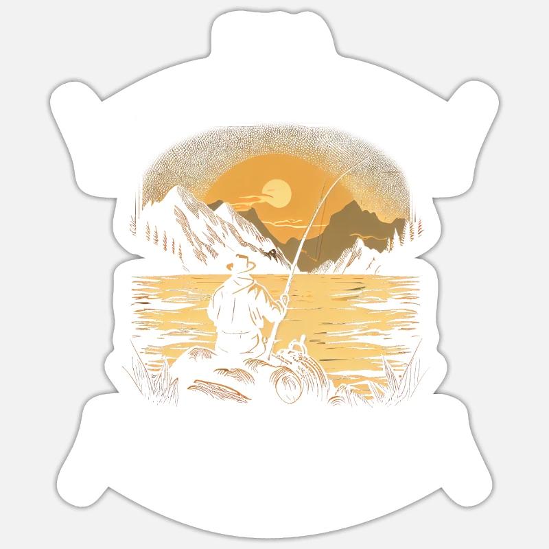 Pêche rétro drôle - Sticker taille S (10 x 10 cm) - blanc mat