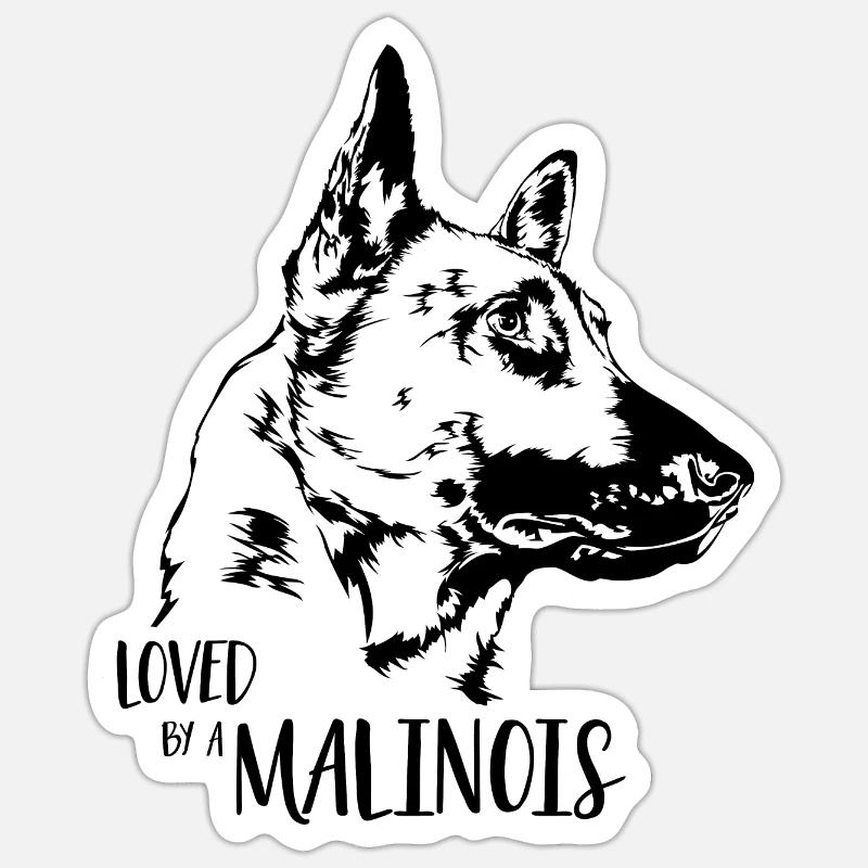 Loved by a Malinois Hundespruch Hunde Wilsigns - Sticker Größe S (10 x 10 cm) - Mattweiß
