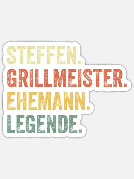 STeffen Grillmeister Ehemann Vorname Grillen - Sticker Größe S (10 x 10 cm) - Mattweiß