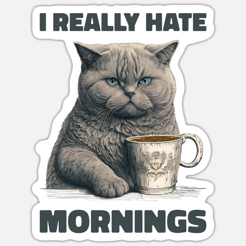 I Really hate Mornings Cat Sticker Größe S (10 x 10 cm)