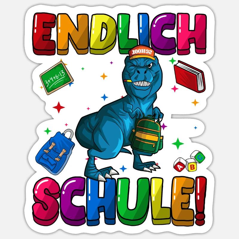 Endlich Schule Einschulung Grundschule 1. Klasse - Sticker Größe S (10 x 10 cm) - Mattweiß