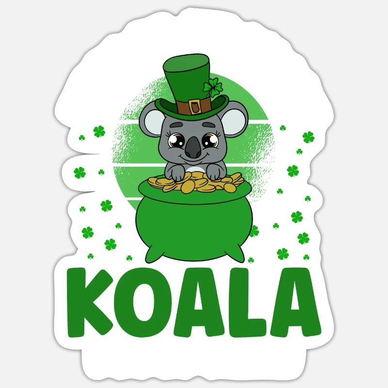 Mignon koala avec chapeau Saint-Patrick - Sticker taille S (10 x 10 cm) - blanc mat
