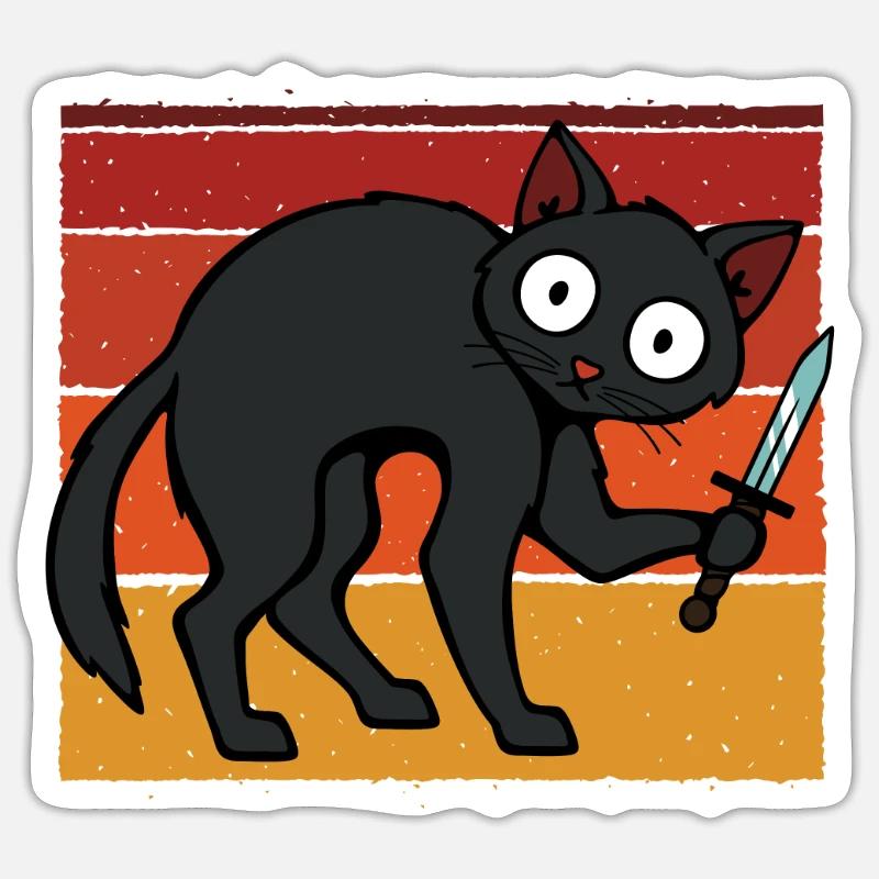 Verrückte Katze mit Messer - Sticker Größe S (10 x 10 cm) - Mattweiß
