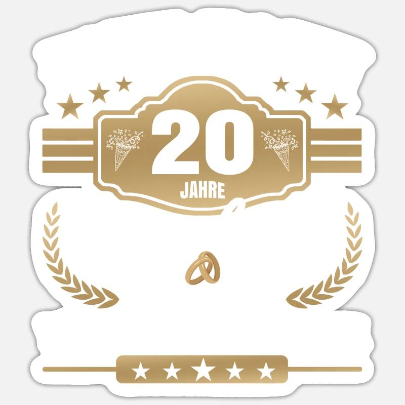 Hochzeitstag Partnerlook - 20 Jahre Eheleben - Sticker Größe S (10 x 10 cm) - Mattweiß