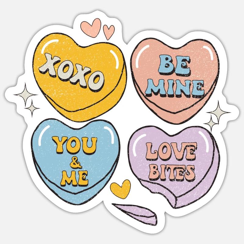 Candy Hearts Rétro Saint-Valentin - Sticker taille S (10 x 10 cm) - blanc mat