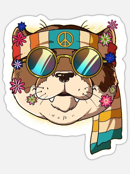 60er 70er Jahre Kostüm Groovy Hippie - Sticker Größe S (10 x 10 cm) - Mattweiß