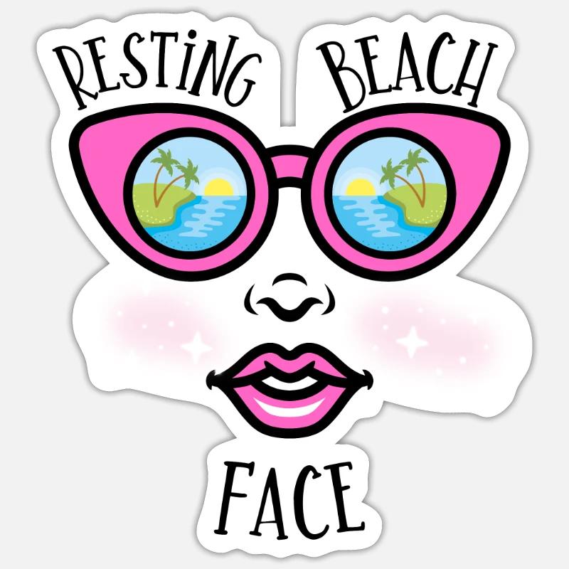 Resting Beach Face - Beach Lovers - Sticker Größe S (10 x 10 cm) - Mattweiß