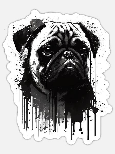 Mops Schablonen Design Weiß Und Schwarz - Sticker Größe S (10 x 10 cm) - Mattweiß