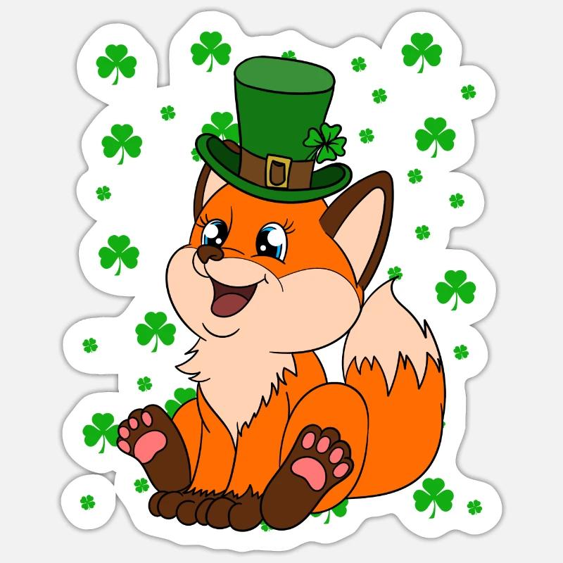 Mignon trèfle renard Saint-Patrick - Sticker taille S (10 x 10 cm) - blanc mat