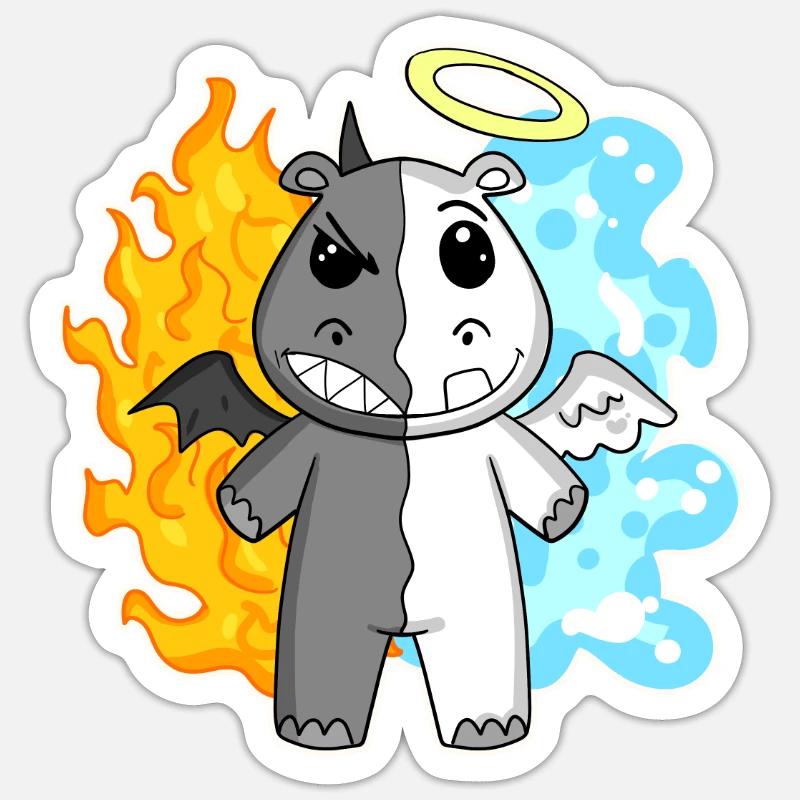 Hippo - Angel and Devil Sticker size S (10 x 10 cm)
