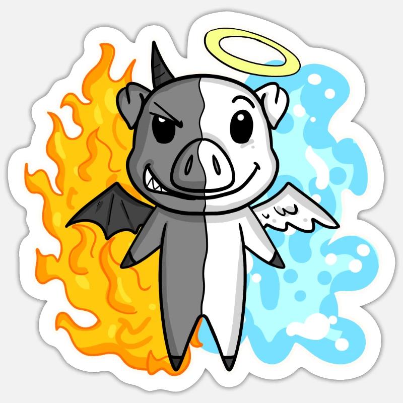 Pig - Angel and Devil Sticker size S (10 x 10 cm)