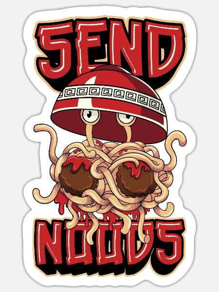 Fliegendes Spaghettimonster Pastafarian Pastafari - Sticker Größe S (10 x 10 cm) - Mattweiß