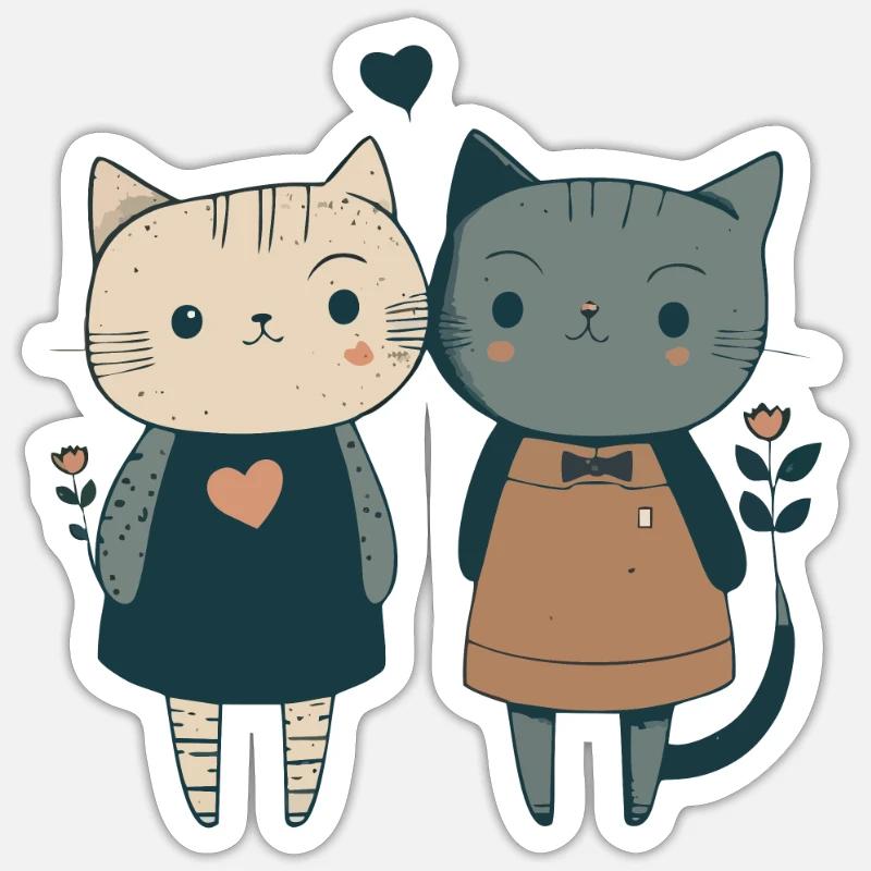 Paire de chats mignons - Sticker taille S (10 x 10 cm) - blanc mat