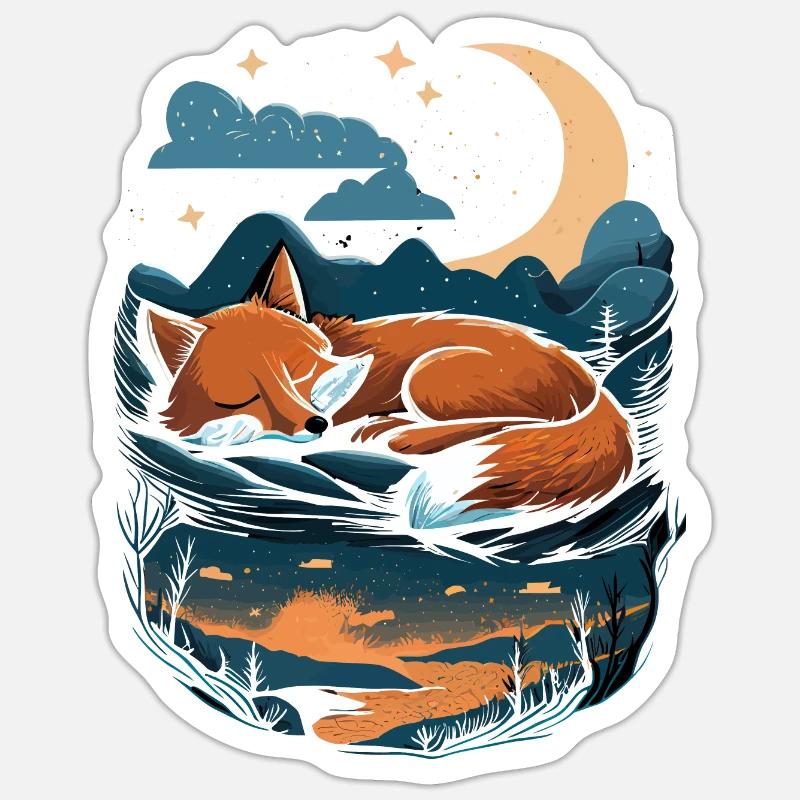 Cute Fox Sleeping - Sticker size S (10 x 10 cm) - white matte