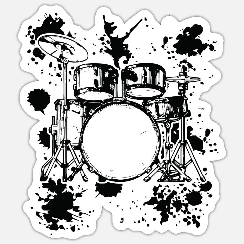 Drum Set Drumming Drum Instruments Drummer - Sticker Größe S (10 x 10 cm) - Mattweiß