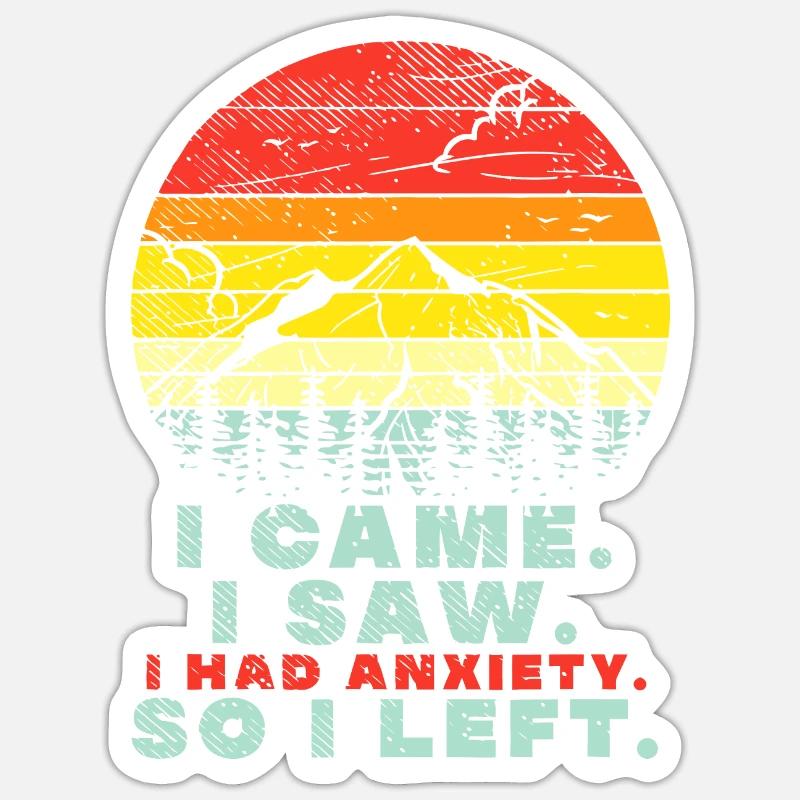 J’avais de l’anxiété, de la randonnée vintage au coucher du soleil drôle mentale - Sticker taille S (10 x 10 cm) - blanc mat