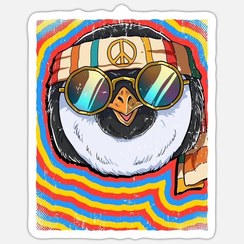 Hippie Penguin Psychedelic Trippy - Sticker size S (10 x 10 cm) - white matte