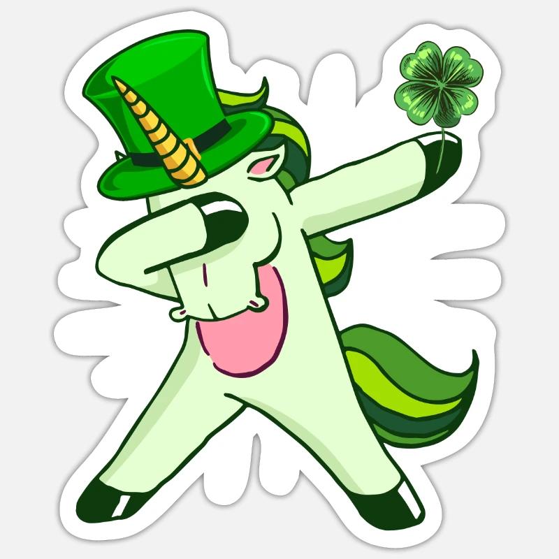 Dabbing Licorne Clover Saint-Patrick Sticker taille S (10 x 10 cm)