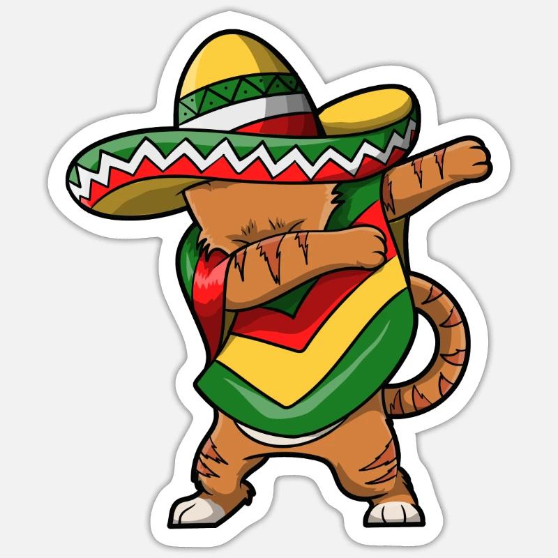 Cinco De Mayo Cat - Sticker taille S (10 x 10 cm) - blanc mat
