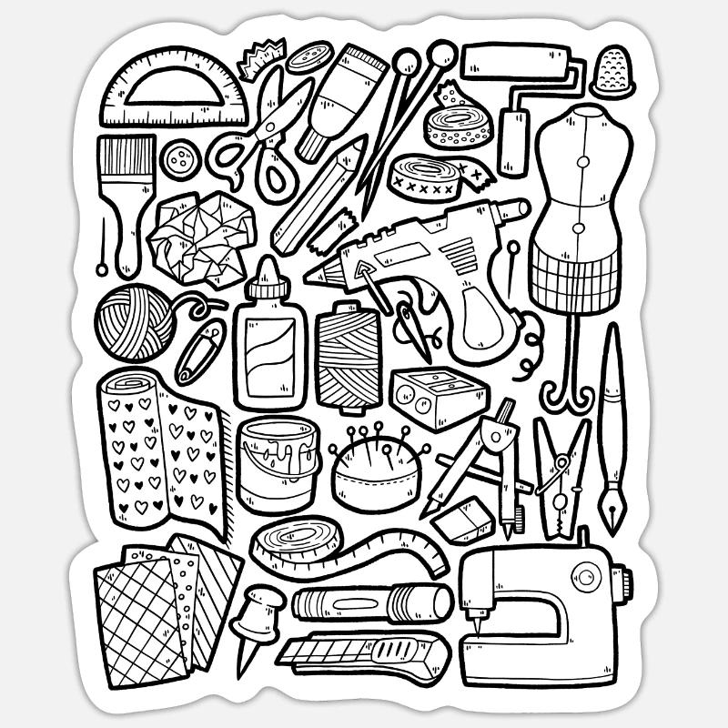 Artisanat DIY Doodle Machine à coudre faite à la main Hobby - Sticker taille S (10 x 10 cm) - blanc mat