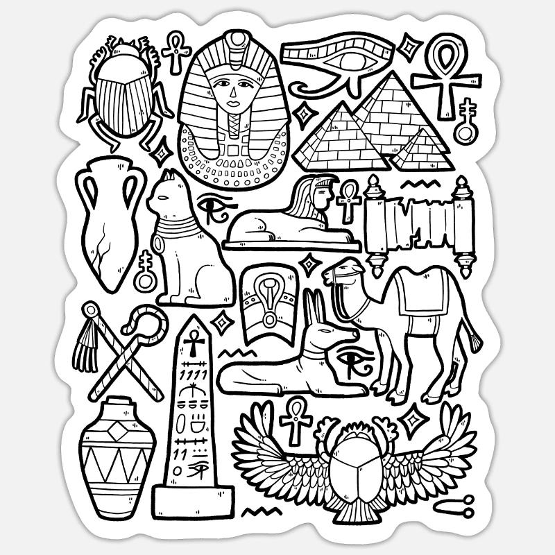 Egypte Doodles Pyramide Pharaon Sphinx Le Caire - Sticker taille S (10 x 10 cm) - blanc mat