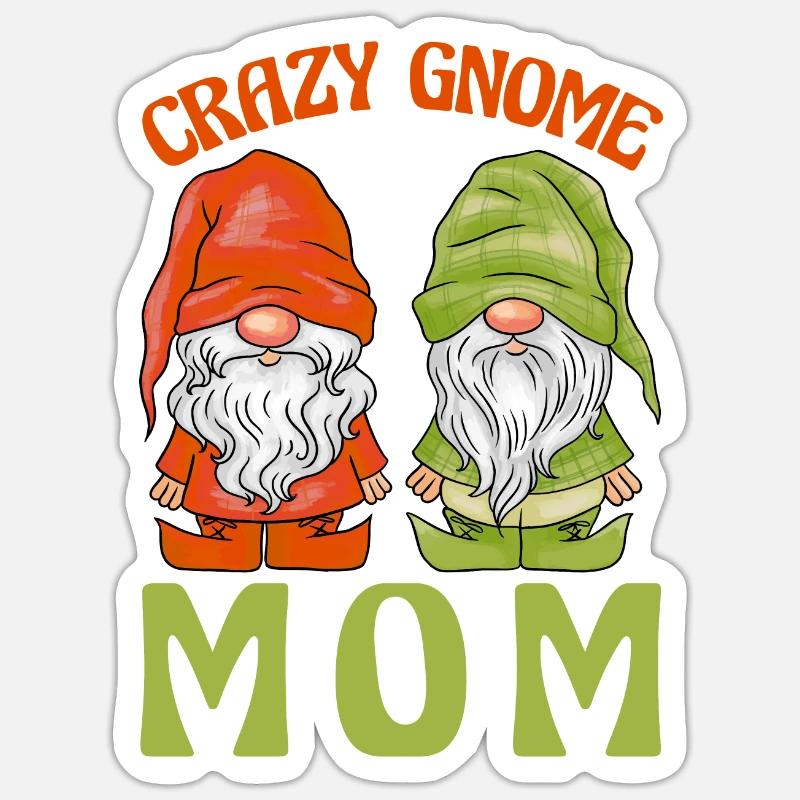 Gartenzwerge Gartenzwerge Crazy Gnome Mom - Sticker Größe S (10 x 10 cm) - Mattweiß