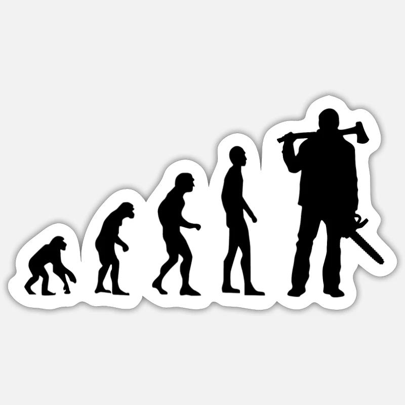 Holzfäller Evolution - Sticker Größe S (10 x 10 cm) - Mattweiß