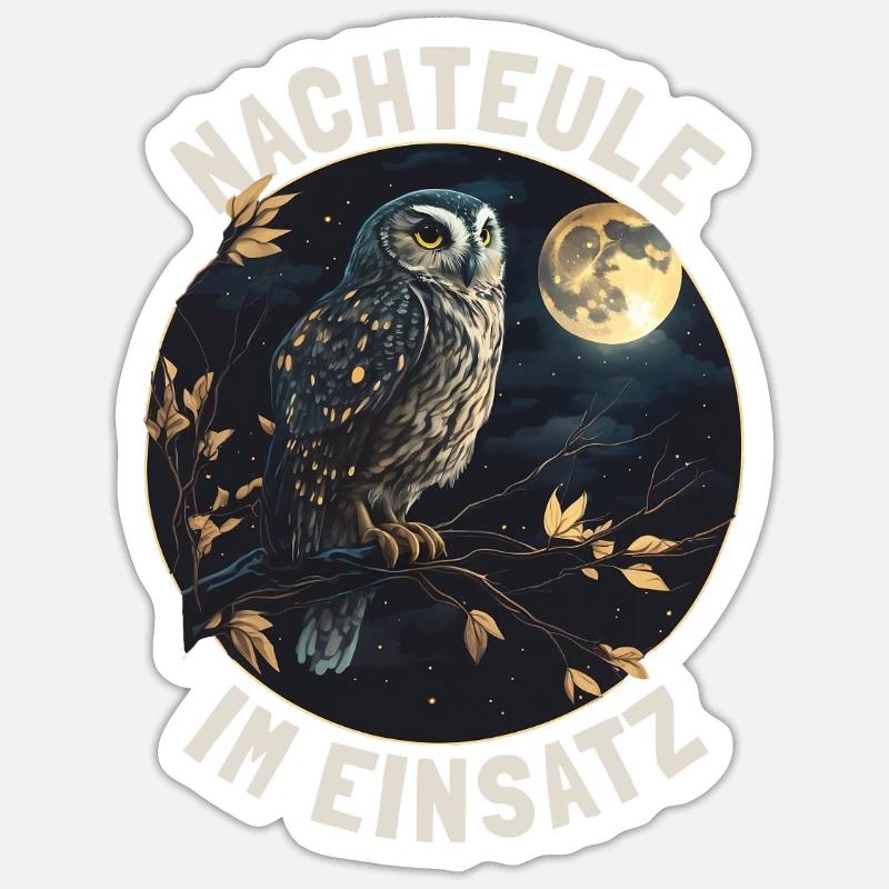 Nachteule im Einsatz Eule Vollmond Nachtdienst - Sticker Größe S (10 x 10 cm) - Mattweiß