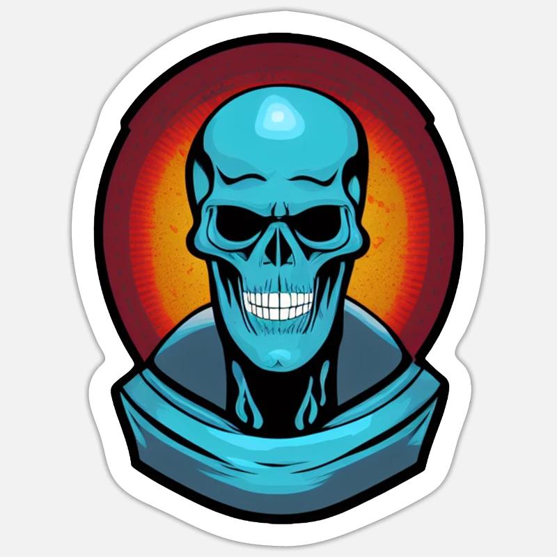 Blauer Monsterschädel - Sticker Größe S (10 x 10 cm) - Mattweiß