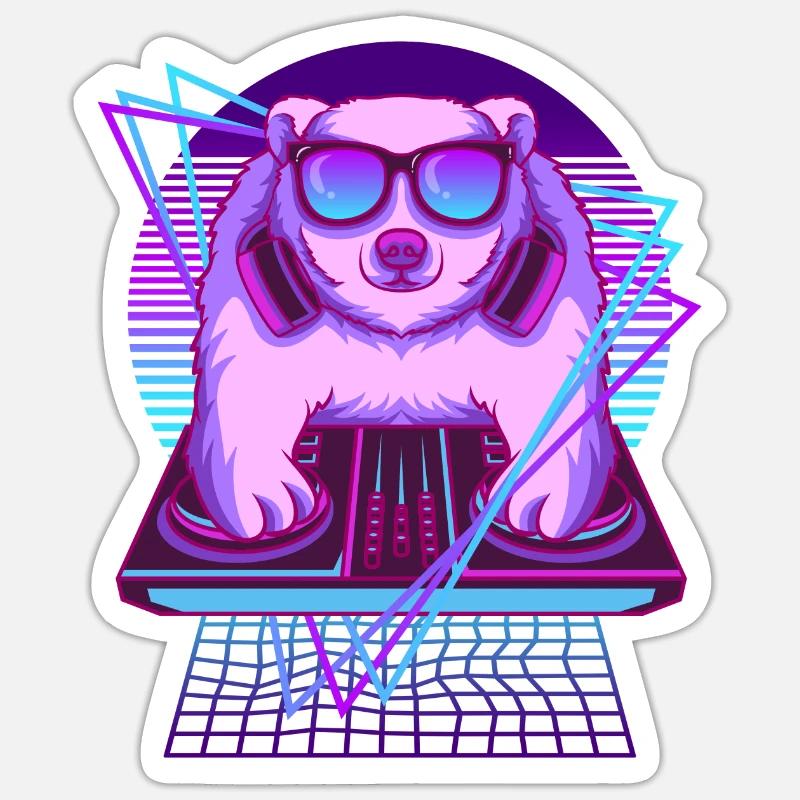 Party Musik Techno Eisbär Vaporwave DJ Eisbär - Sticker Größe S (10 x 10 cm) - Mattweiß