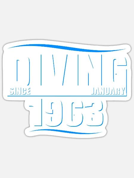 Taucher Geburtstag - Diving since January 1963 - Sticker Größe S (10 x 10 cm) - Mattweiß
