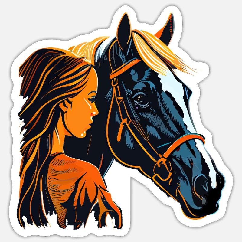 Pferd und Mädchen Sticker Größe S (10 x 10 cm)