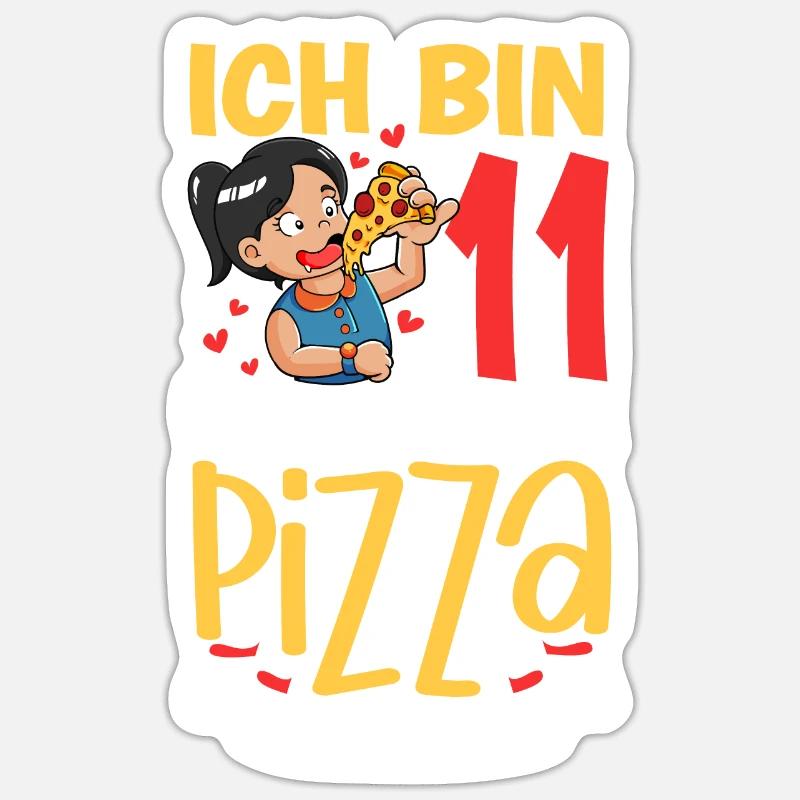 Ich bin 11 - Mädchen Pizza - Sticker Größe S (10 x 10 cm) - Mattweiß