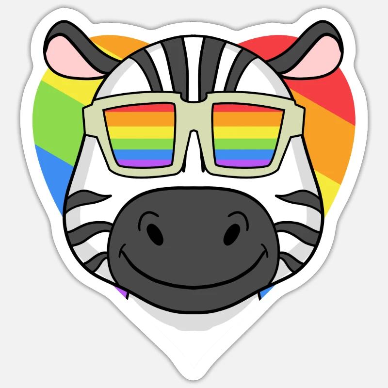 Rainbow - Zebra with glasses - Sticker size S (10 x 10 cm) - white matte