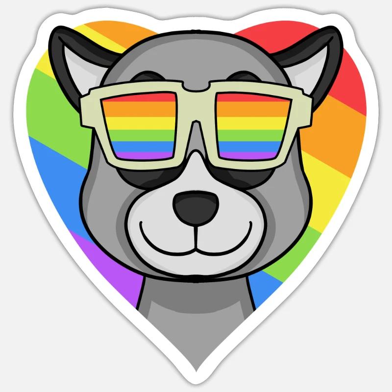 Regenbogen - Lemur mit Brille - Sticker Größe S (10 x 10 cm) - Mattweiß