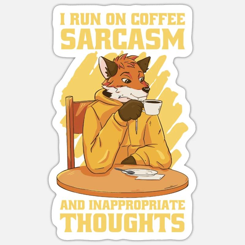 Je cours avec le sarcasme du café - Sticker taille S (10 x 10 cm) - blanc mat