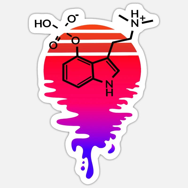 Psilocybin Molekül mit Retro Sunset - Sticker Größe S (10 x 10 cm) - Mattweiß
