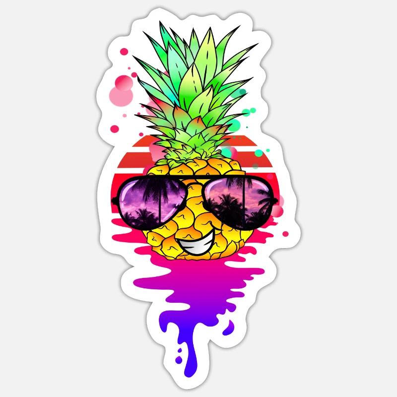 Drôle d’ananas rétro - Sticker taille S (10 x 10 cm) - blanc mat