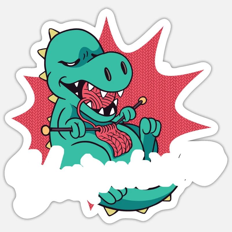 Knitting Knitter Pun Dinosaur - Sticker Größe S (10 x 10 cm) - Mattweiß
