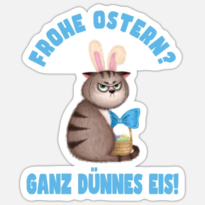 Frohe Ostern - Dünnes Eis - Katze - Sticker Größe S (10 x 10 cm) - Mattweiß