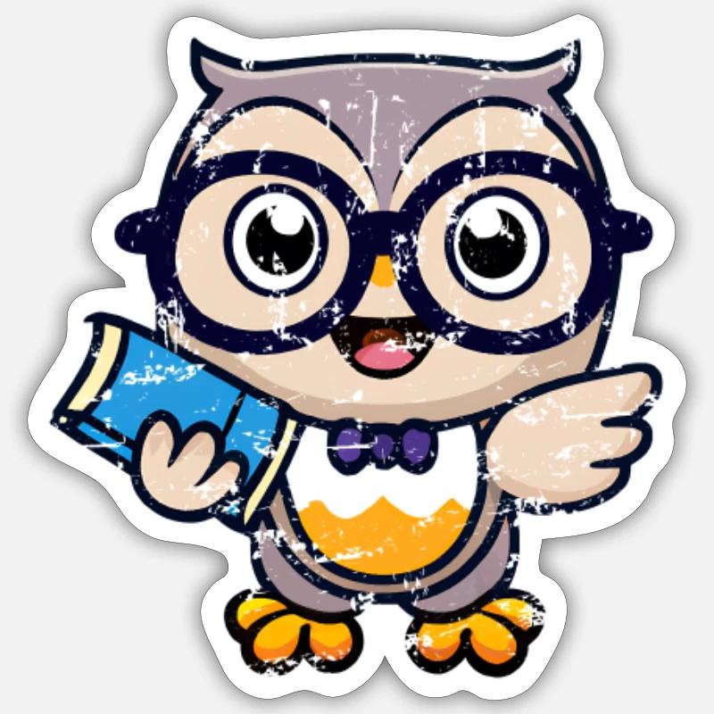 Eule mit Buch Bücher Lesen Nerd Nerdbrille Sticker Größe S (10 x 10 cm)