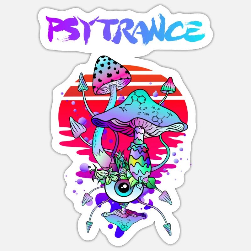 Psytrance Psychedelic Magic Mushrooms - Sticker size S (10 x 10 cm) - white matte