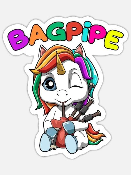 Einhorn spielt Dudelsack Dudelsackmusik Unicorn - Sticker Größe S (10 x 10 cm) - Mattweiß