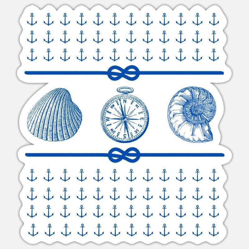 Seashells and Compass - Nautical Theme Lovers Sticker Größe S (10 x 10 cm)