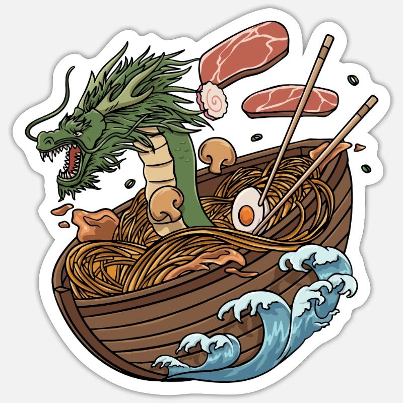 Conception de ramen et de bateaux-dragons Sticker taille S (10 x 10 cm)