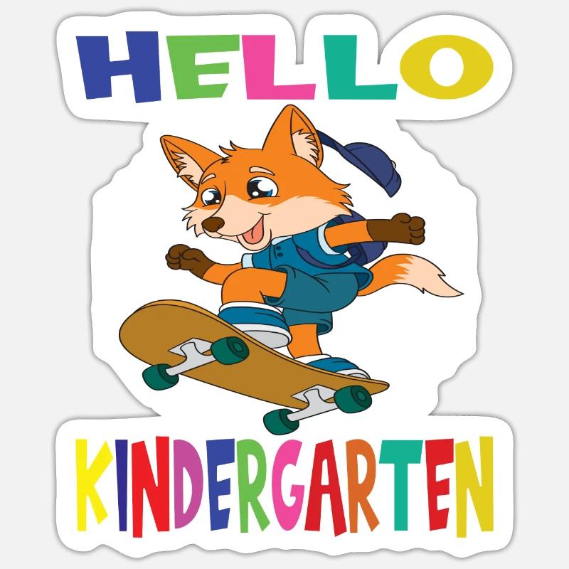Bonjour Kindergarten Skateboarding Fox - Sticker taille S (10 x 10 cm) - blanc mat