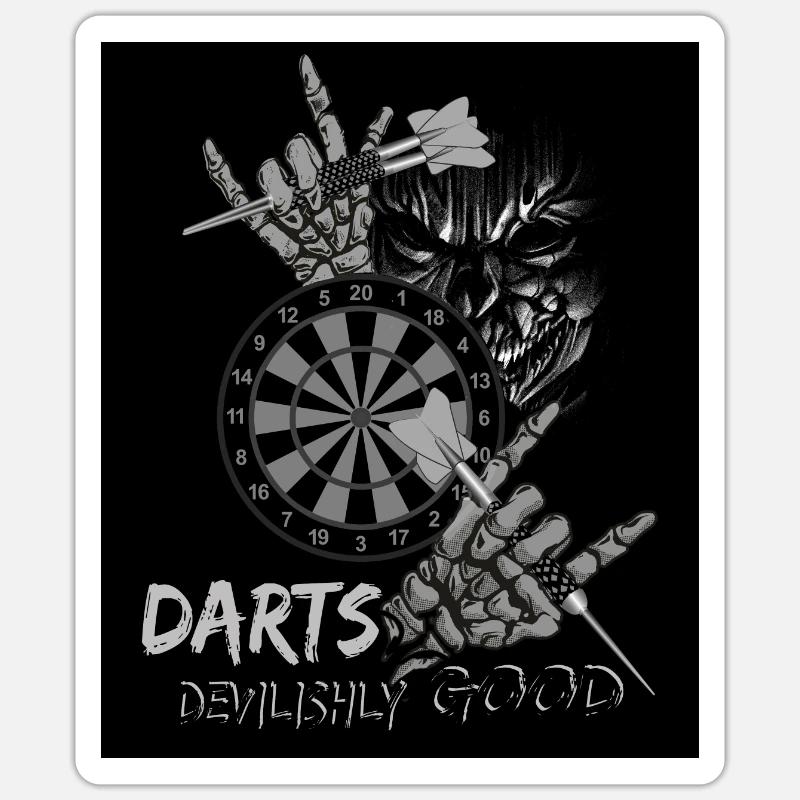 Dart more than devilishly good, Dart teuflisch gut - Sticker Größe S (10 x 10 cm) - Mattweiß
