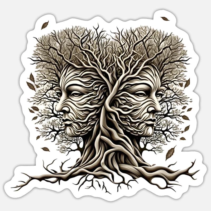 Tree Faces With Leaves Blowing Cool Nature Lover - Sticker size S (10 x 10 cm) - white matte