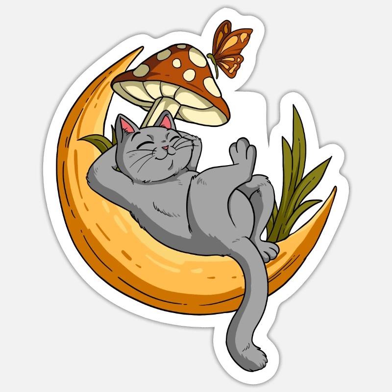 Chat Cottagecore - Sticker taille S (10 x 10 cm) - blanc mat