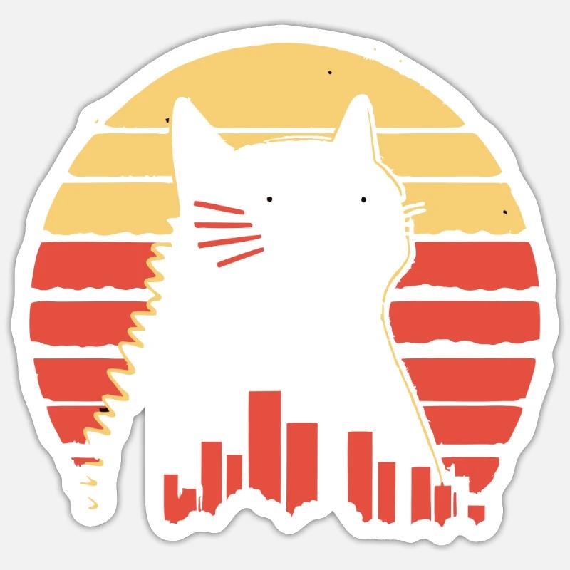 Chat monstre géant - Sticker taille S (10 x 10 cm) - blanc mat